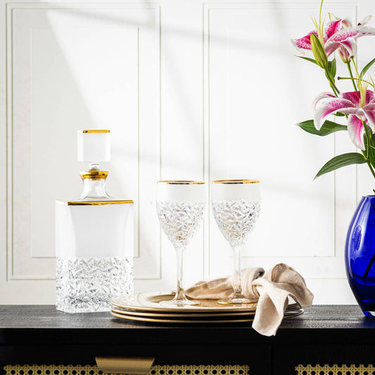 Nicolette Crystal Decanter with Gold Detail and Matte Finish, 25 oz.