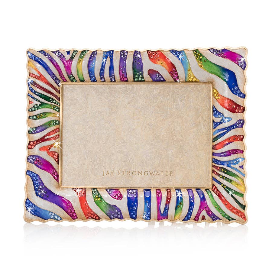 Jay Strongwater Wyatt Zebra 5" x 7" Swarovski Crystal Enamel Picture Frame, Rainbow