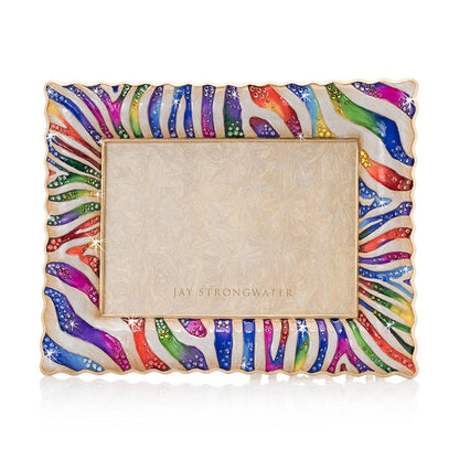 Jay Strongwater Wyatt Zebra 5" x 7" Swarovski Crystal Enamel Picture Frame, Rainbow