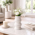 Decorative Vase - White Ceramic 3D Printed Ribbed, 15 in.
