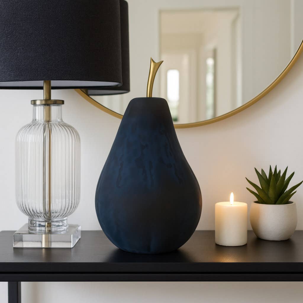 Decorative Object - Black Glass Unique Large Pear, 12 in.