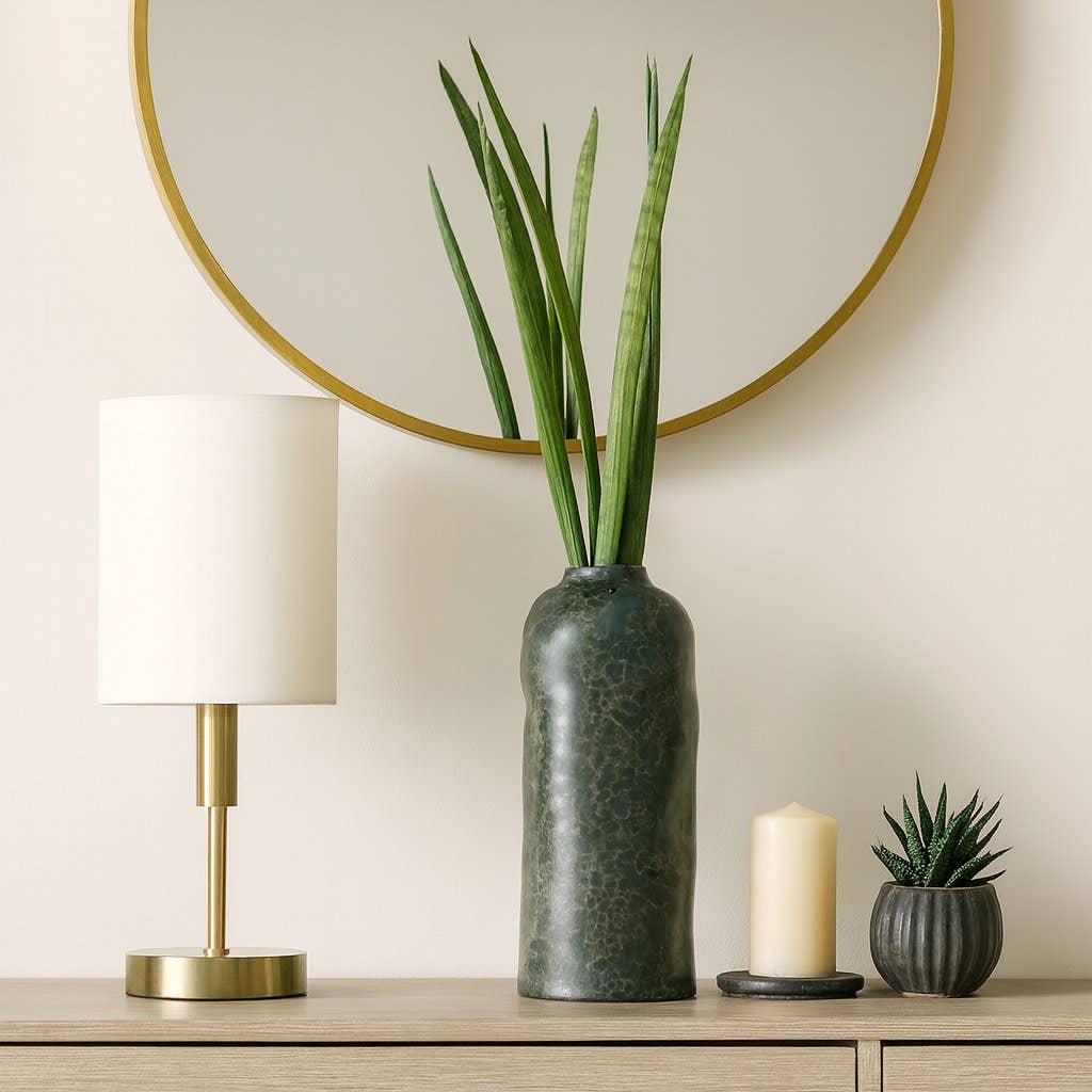 Decorative Vase - Green Ceramic Modern Tall Glazed, 17 in.