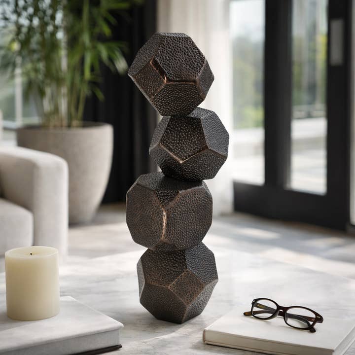 Decorative Sculpture - Bronze Metal Stacked Sphere, 22 in.