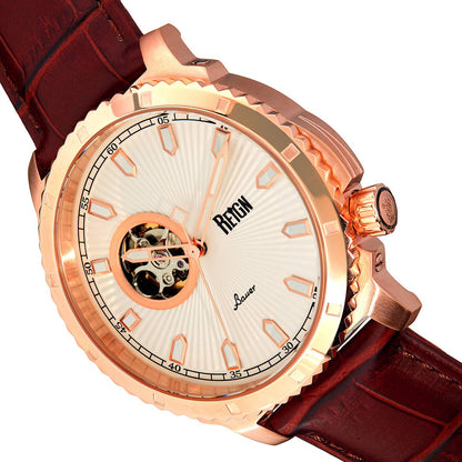 Reign Bauer Men's Automatic Semi-Skeleton Leather Watch