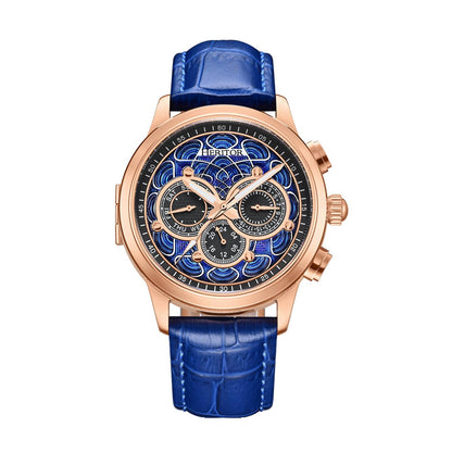 Heritor Apostle Leather Band Men's Automatic Day-Date Leather Watch, Blue/Rose Gold