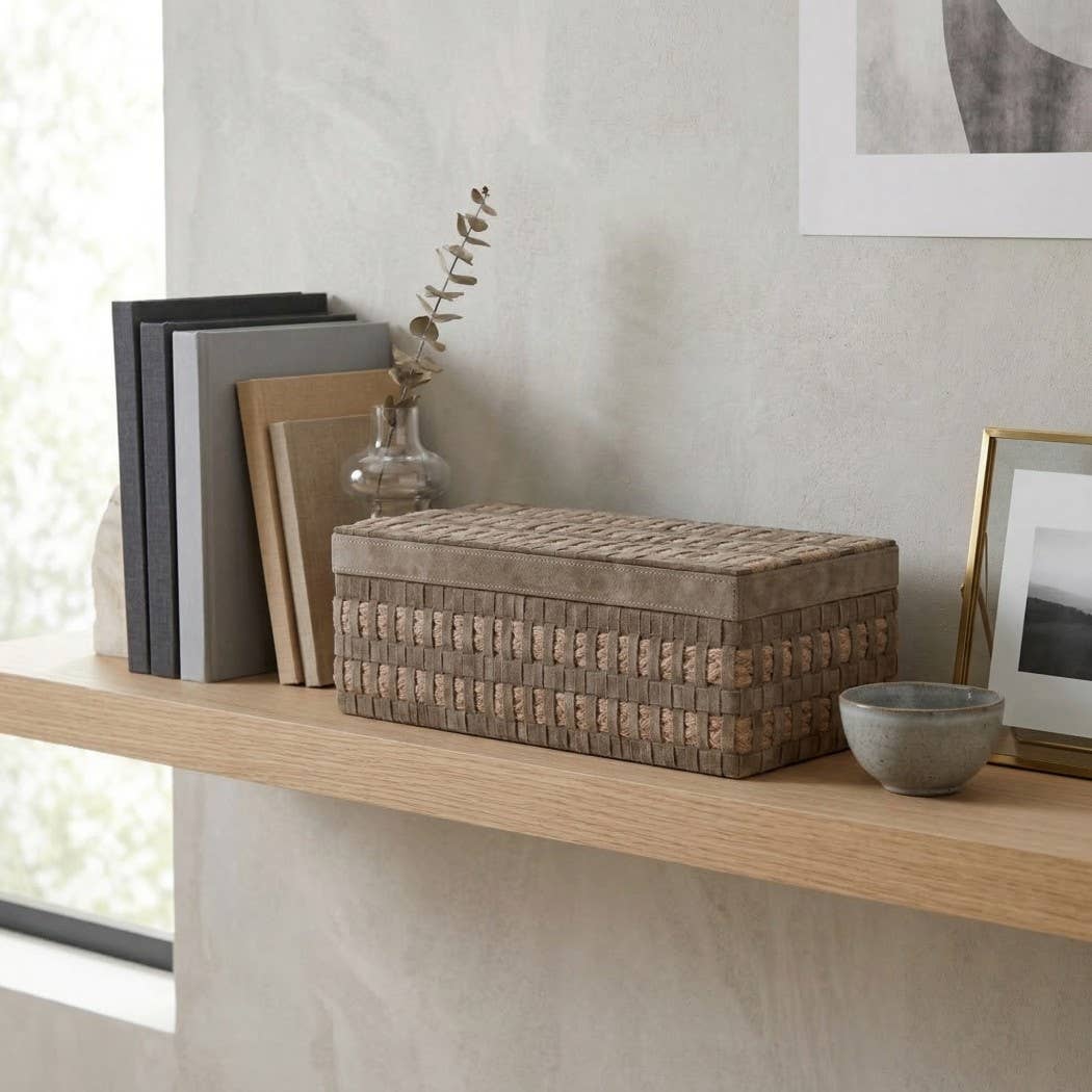 Decorative Box - Brown Wood Rectangular with Lid, 16 in.