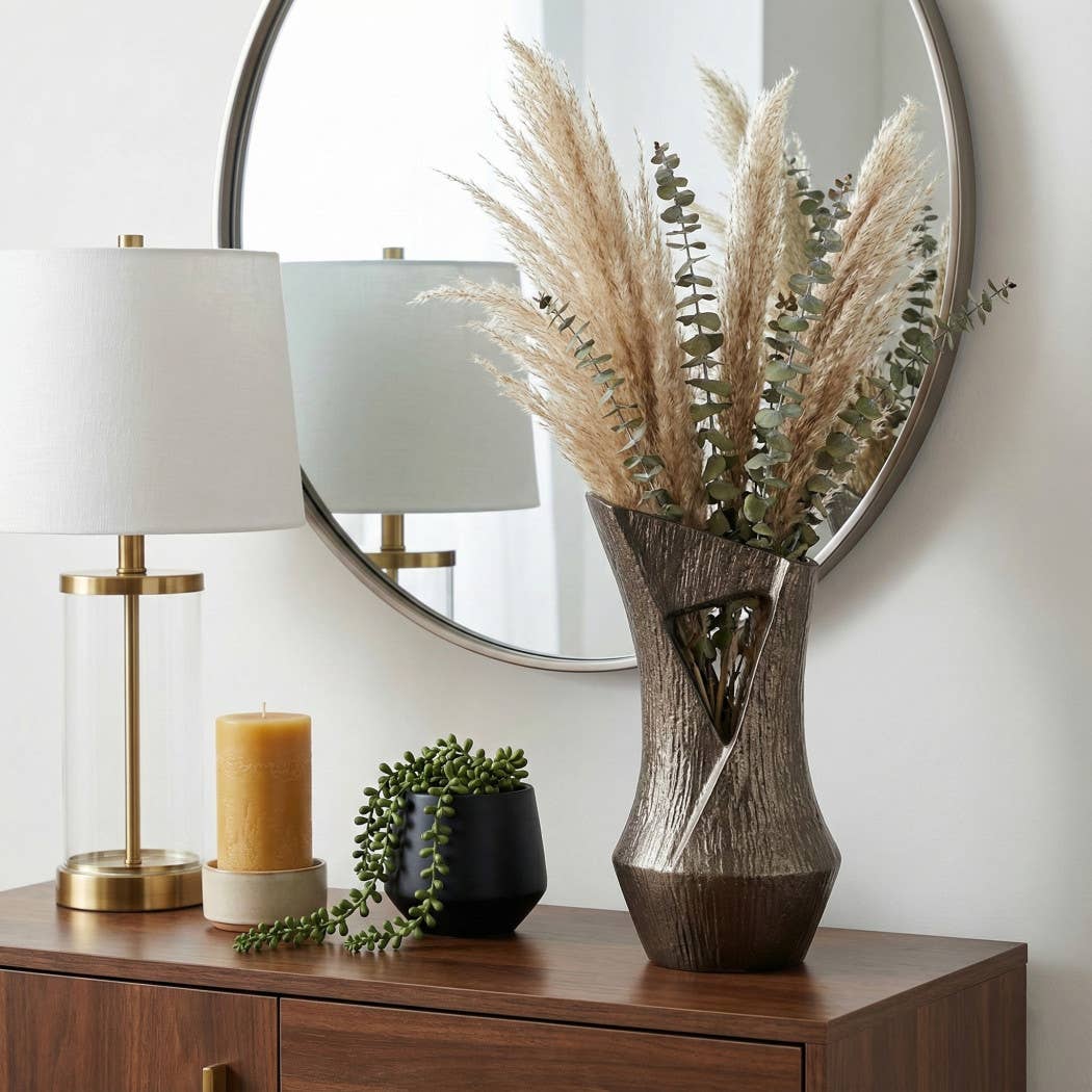 Decorative Vase - Bronze Metal Artistic Cutout Design, 12 in