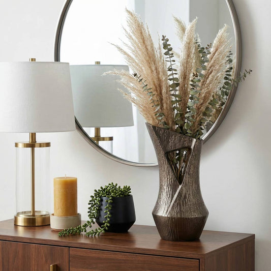 Decorative Vase - Bronze Metal Artistic Cutout Design, 12 in