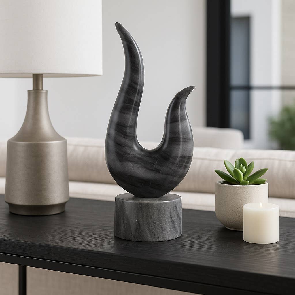 Decorative Sculpture - Gray Marble Carved Curved, 12 in.