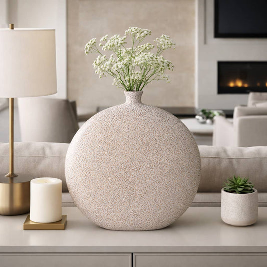 Decorative Vase - Ivory Ceramic Textured Surface, 17 in.