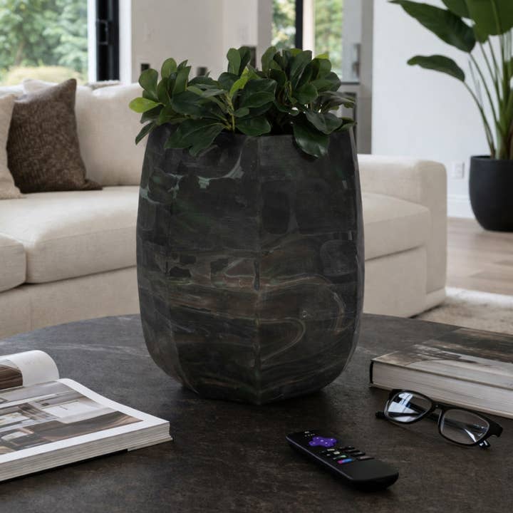 Decorative Vase - Green Glass Round Tall Silhouette, 15 in.