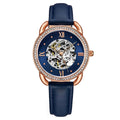 Stuhrling Original Model 3992 Women's Automatic Watch, 36mm, Blue Dial, Blue Leather Strap, Skeleton Dial