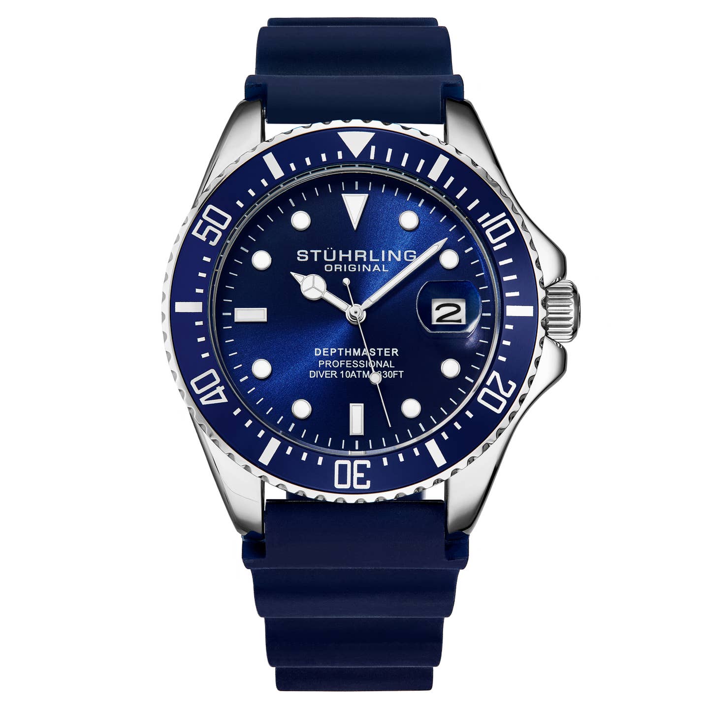 Stuhrling Original Depthmaster Men's Quartz Diver Watch, 42mm, Blue Dial, Blue Rubber Strap