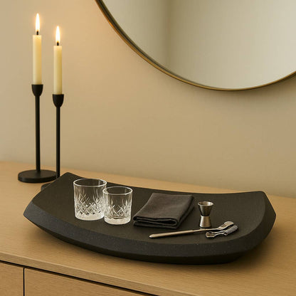 Decorative Tray - Black Resin Curved Styling, 19 in.