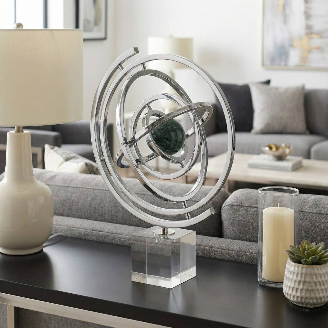 Decorative Object - Black Metal Armillary Statuary, 17 in.