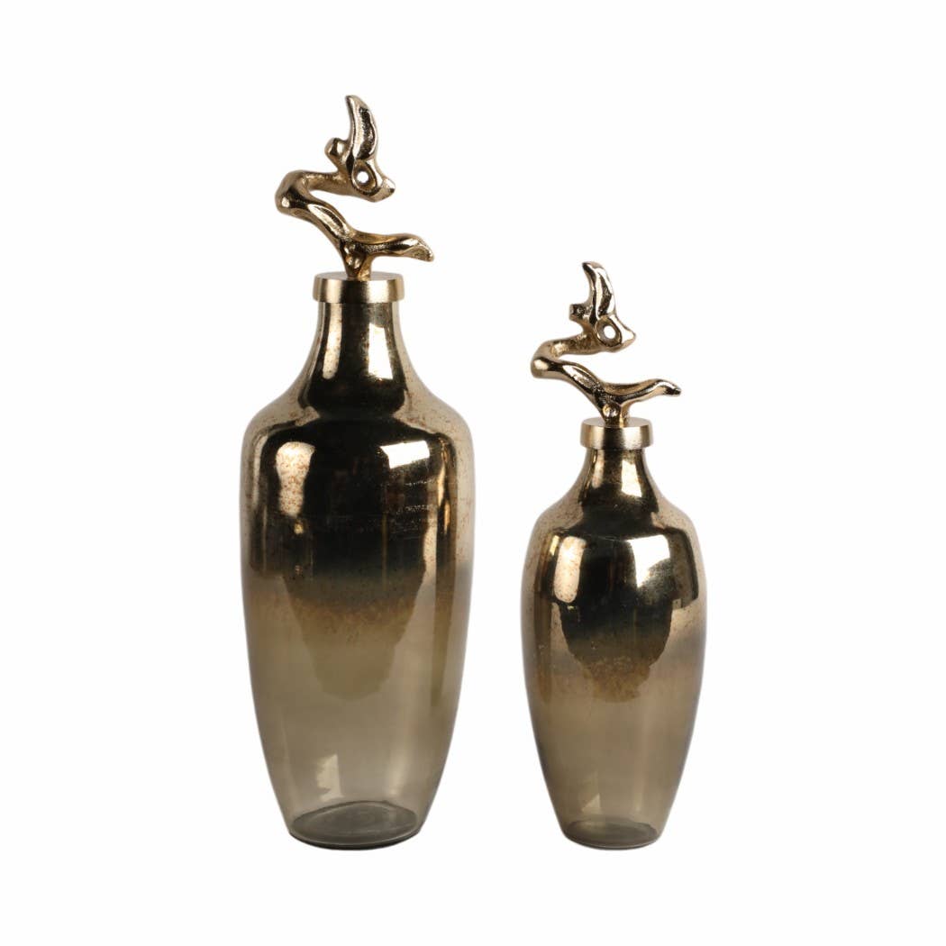 Decorative Vase - Gold Glass Sleek Bottle Style, 16 in.