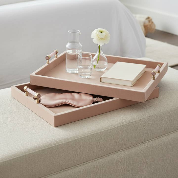 Decorative Trays Set of 2 - Tan Wood Selenite, 20/17 in.