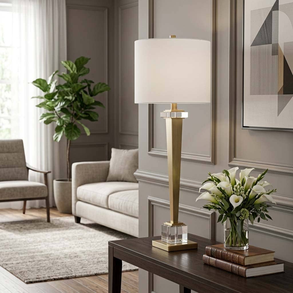 Table Lamp - Gold Glass Metal Base Metallic Finish, 35 in.