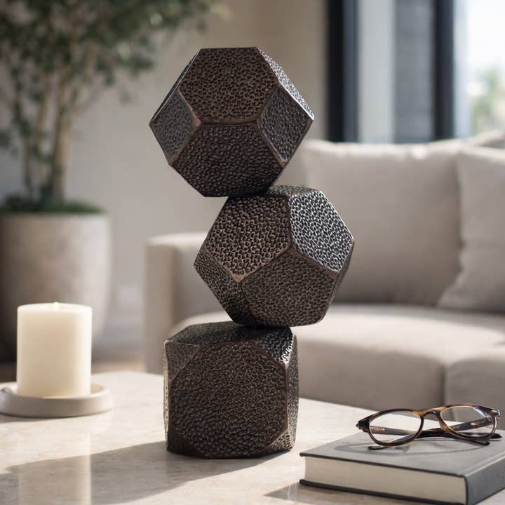 Decorative Sculpture - Bronze Metal 3-Sphere, 16 in.