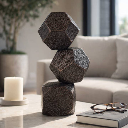 Decorative Sculpture - Bronze Metal 3-Sphere, 16 in.