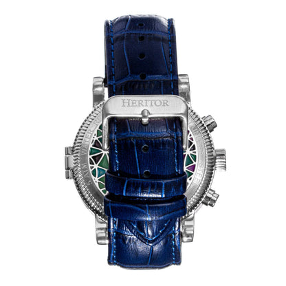 Heritor Legacy Men's Automatic Day-Date Leather Watch, Silver/Blue
