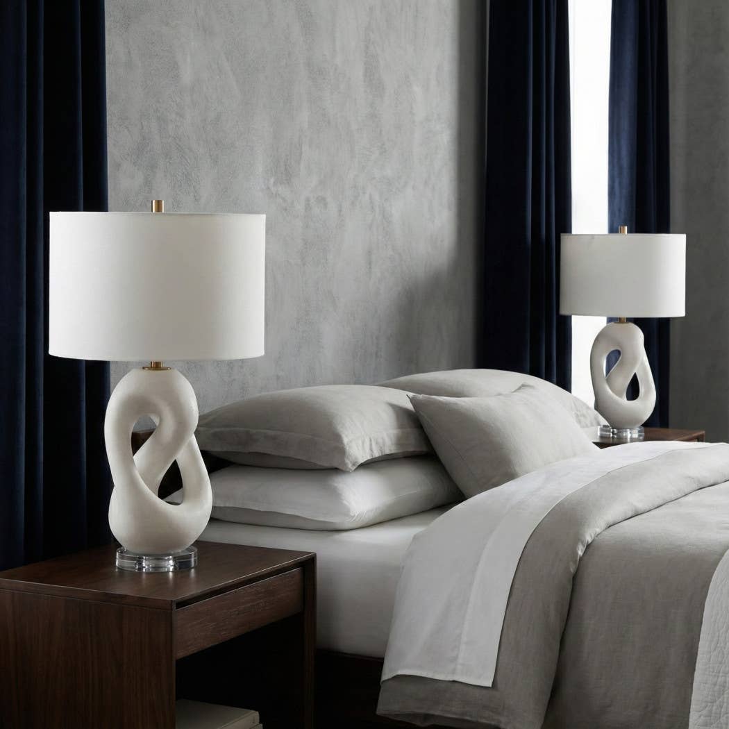 Table Lamp - White Quartz Modern Finish Details, 25 in.