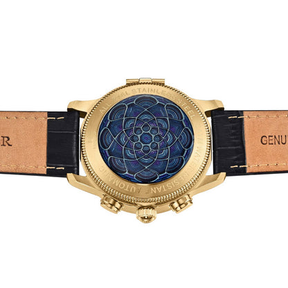 Heritor Apostle Leather Band Men's Automatic Day-Date Leather Watch, Black/Gold