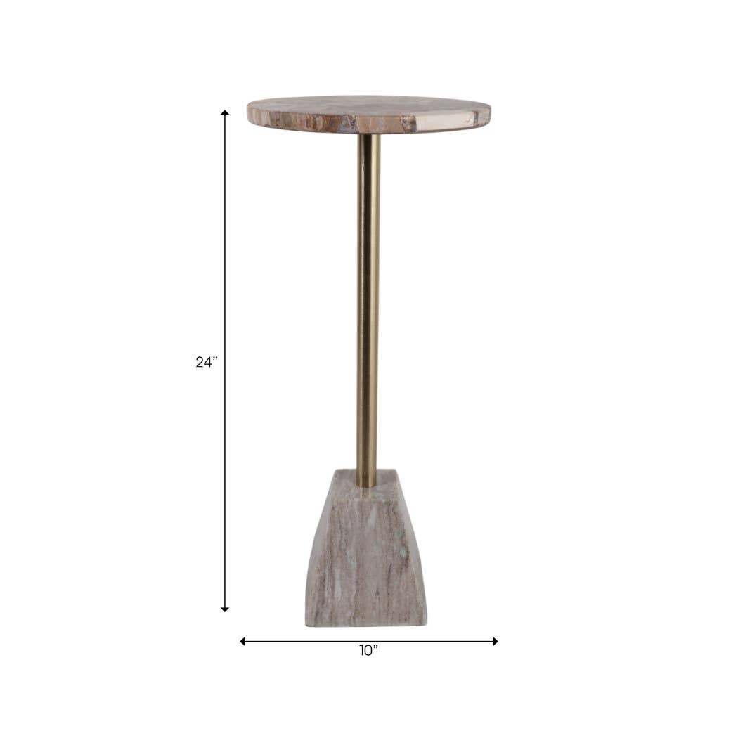 Side Table - Gold Marble Top Metal Pedestal Base, 24 in.
