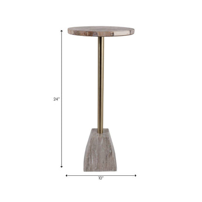 Side Table - Gold Marble Top Metal Pedestal Base, 24 in.