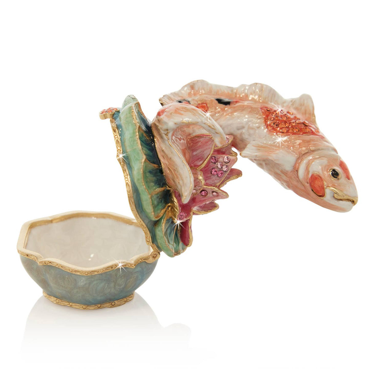 Jay Strongwater Liam Koi Decorative Box, Gold Swarovski Crystal Enamel Gold-Finished
