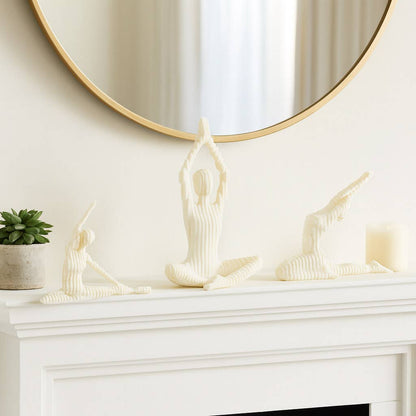 Sculptures Set of 3 - White Resin Yoga Woman, 10/16 in.