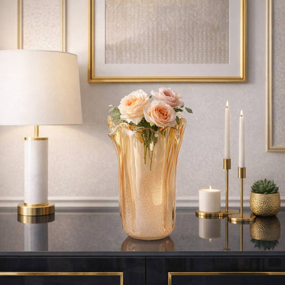 Decorative Vase - Orange Glass Sculptural Ruffled, 13 in.