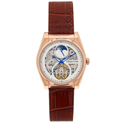 Heritor Daxton Men's Automatic Skeleton Leather Watch, Brown/Rose Gold