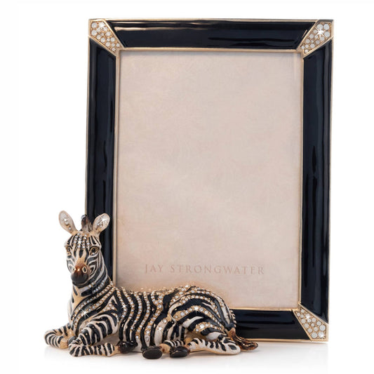 Jay Strongwater Benton Zebra 5" x 7" Crystal Enamel Picture Frame, Jungle