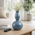 Decorative Vase - Blue Ceramic Double-Gourd Glossy, 18 in.