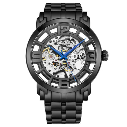 Stuhrling Original Winchester 3964 Men's Automatic Skeleton Watch, 42mm, Black Bezel, Black Link Bracelet