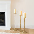 Candle Holder Set of 3 - Gold Metal Tall Stands, 26/32/40 in