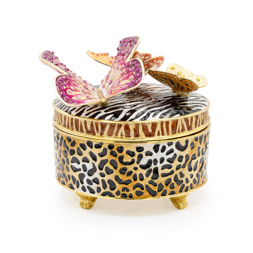 Jay Strongwater Zaya Jungle with Butterflies Decorative Box, Gold Butterfly Crystal Enamel Gold-Finished
