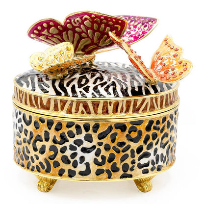 Jay Strongwater Zaya Jungle with Butterflies Decorative Box, Gold Butterfly Crystal Enamel Gold-Finished