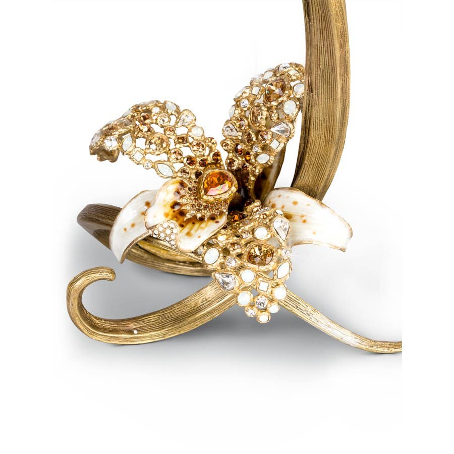 Jay Strongwater Mirabelle Orchid Golden Candlestick Holder, Leaf Swarovski Crystal Enamel Gold-Finished