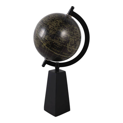 Decorative Globe - Black Plastic Orb with Wood Base, 11 in.