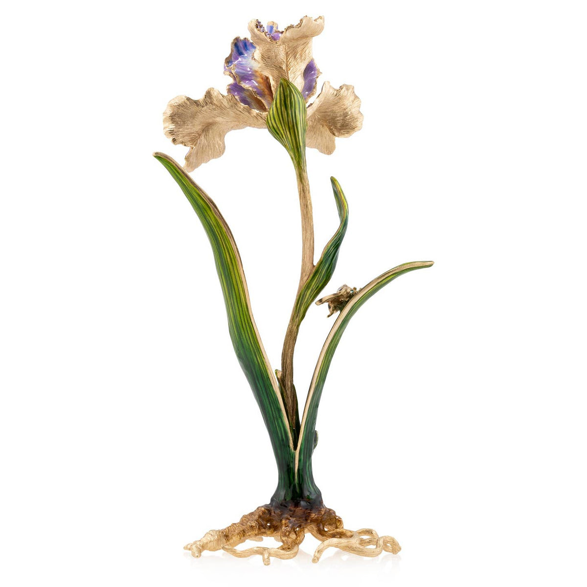 Jay Strongwater Vincent Iris Bumble Bee Ruffle Swarovski Crystal Enamel Gold-Finished Tabletop Object
