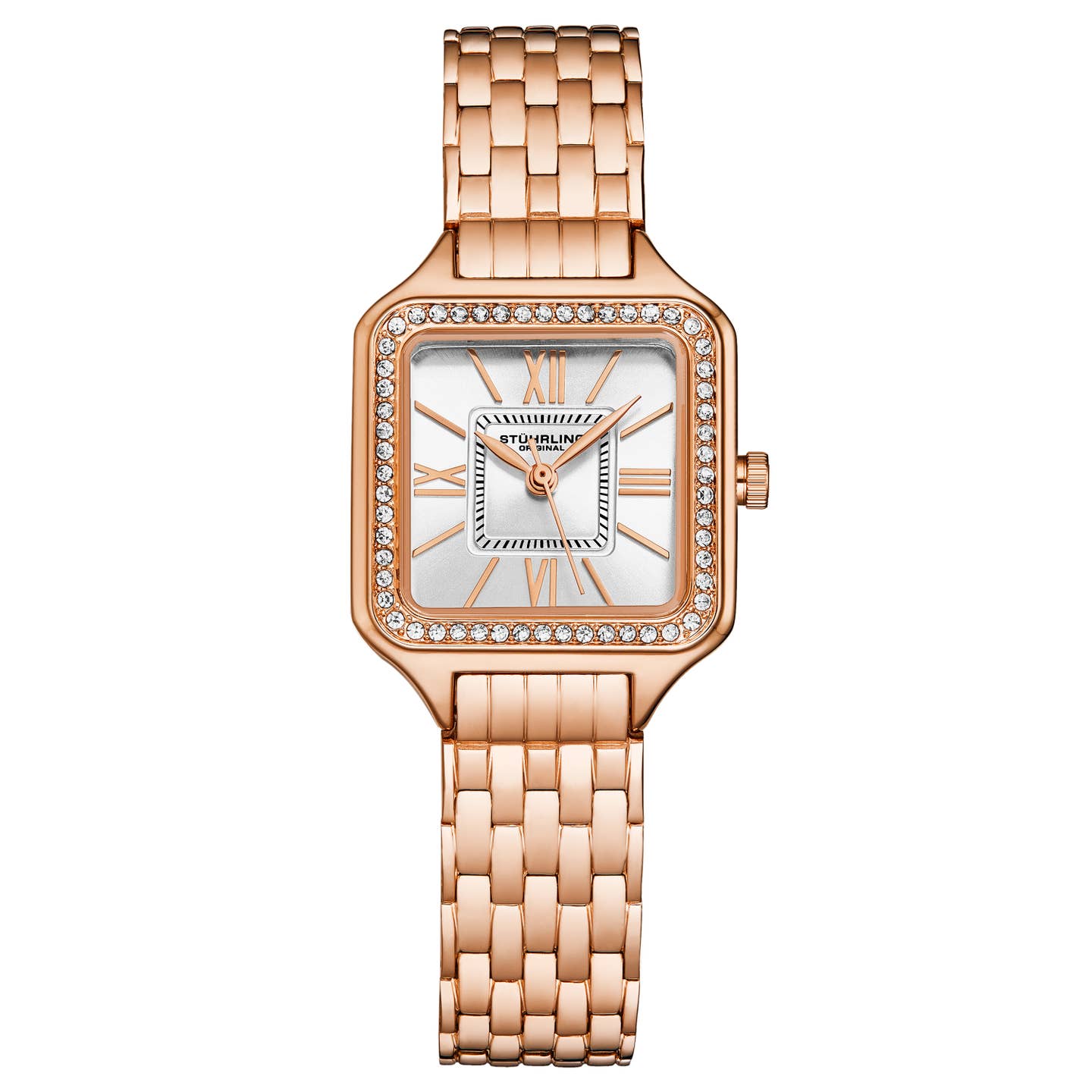 Stuhrling Original Confidant 4020 Women's Quartz Watch, 27mm, Silver Dial, Crystal-Accented Bezel