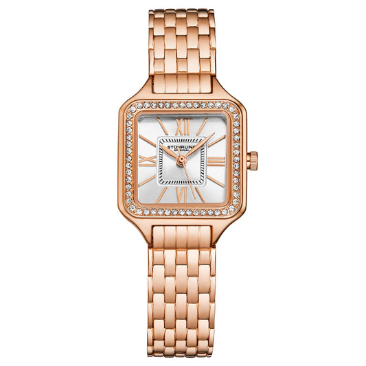 Stuhrling Original Confidant 4020 Women's Quartz Watch, 27mm, Silver Dial, Crystal-Accented Bezel