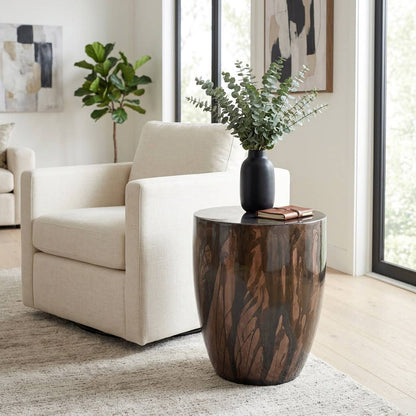 Side Table - Brown Metal Handcrafted Drum Design, 19 in.