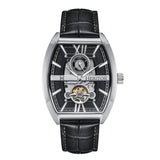 Authentic Heritor Masterson Men's Automatic Semi-Skeleton Leather Watch, Silver/Black