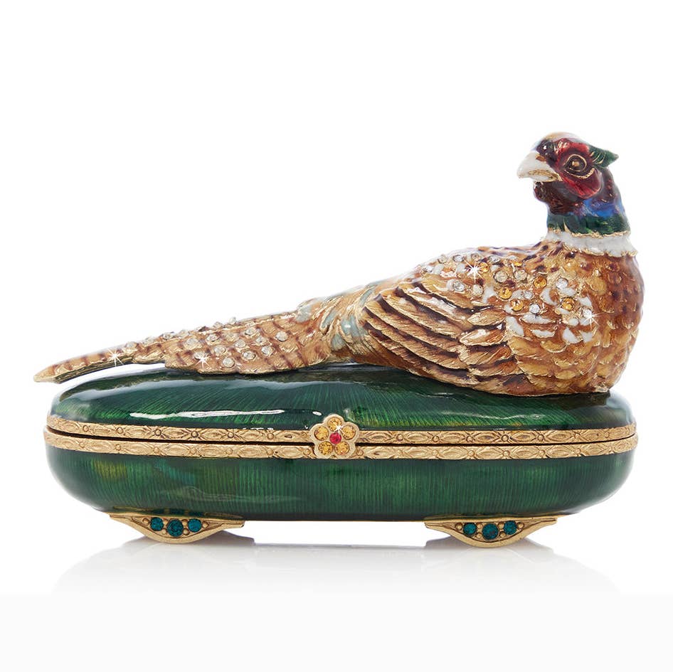 Jay Strongwater Bridget Pheasant Decorative Box, Gold Crystal Enamel Gold-Finished