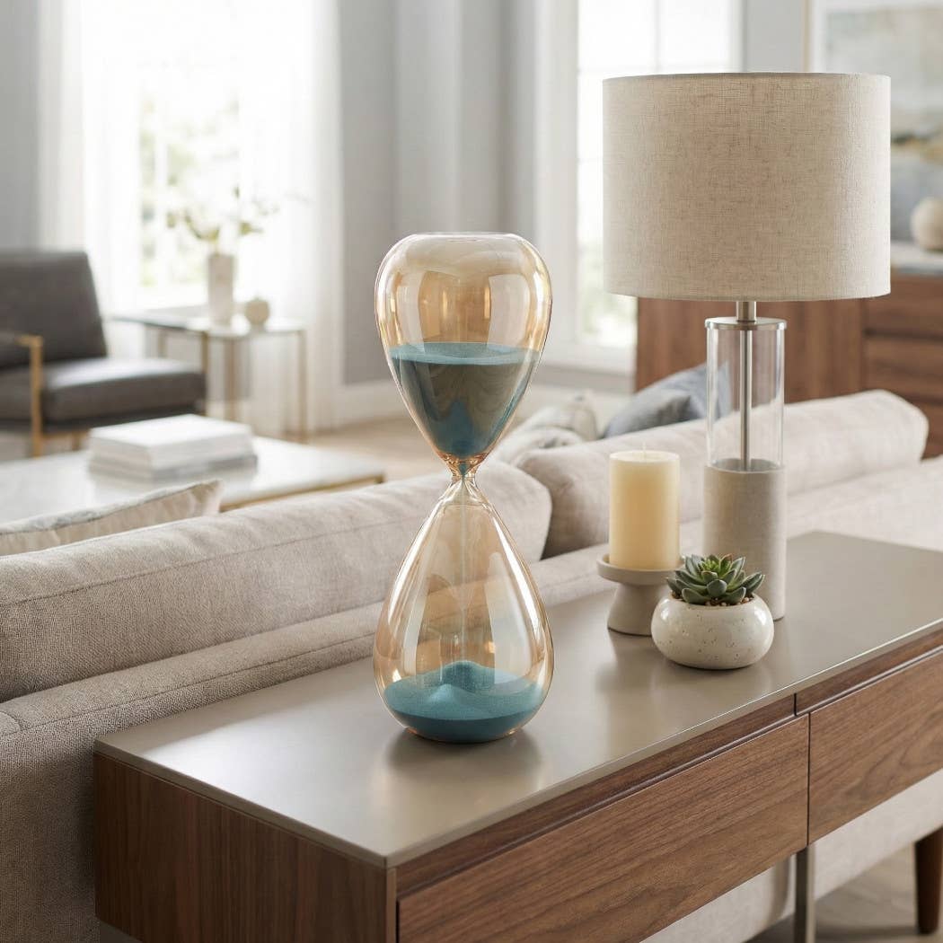 Decorative Object - Blue Glass Silhouette Hourglass, 14 in.