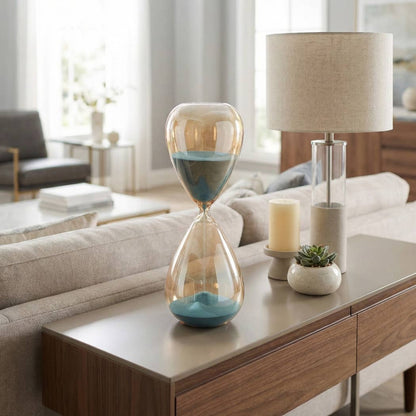 Decorative Object - Blue Glass Silhouette Hourglass, 14 in.