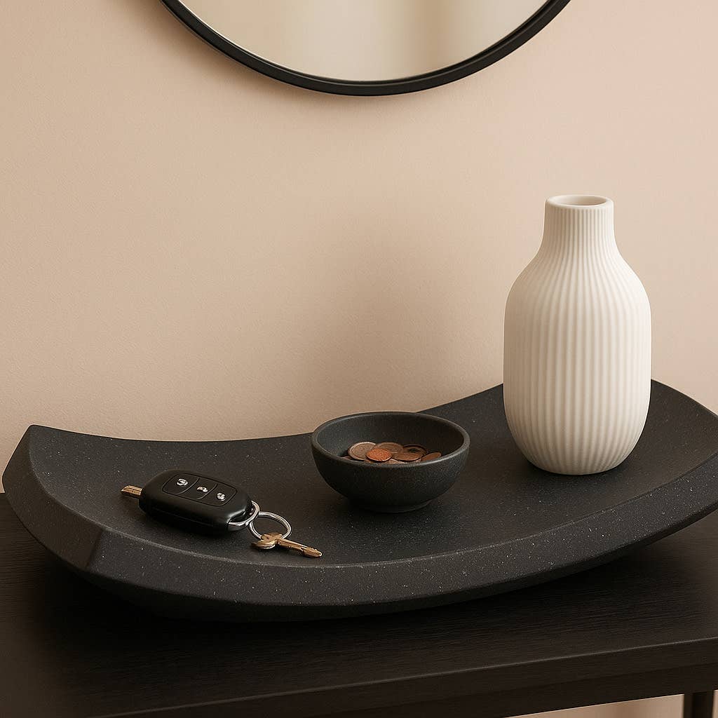Decorative Tray - Black Resin Curved Styling, 19 in.